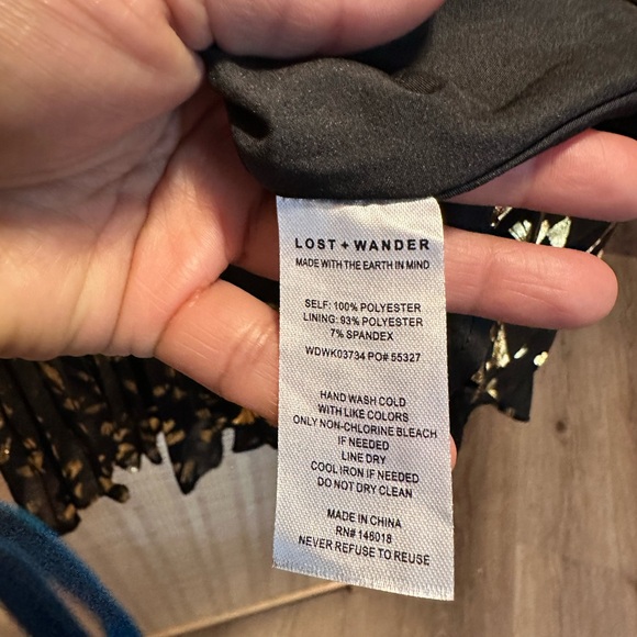 Lost + Wander Black Floral V-Neck Midi Dress with Beige Print - Picture 8 of 8